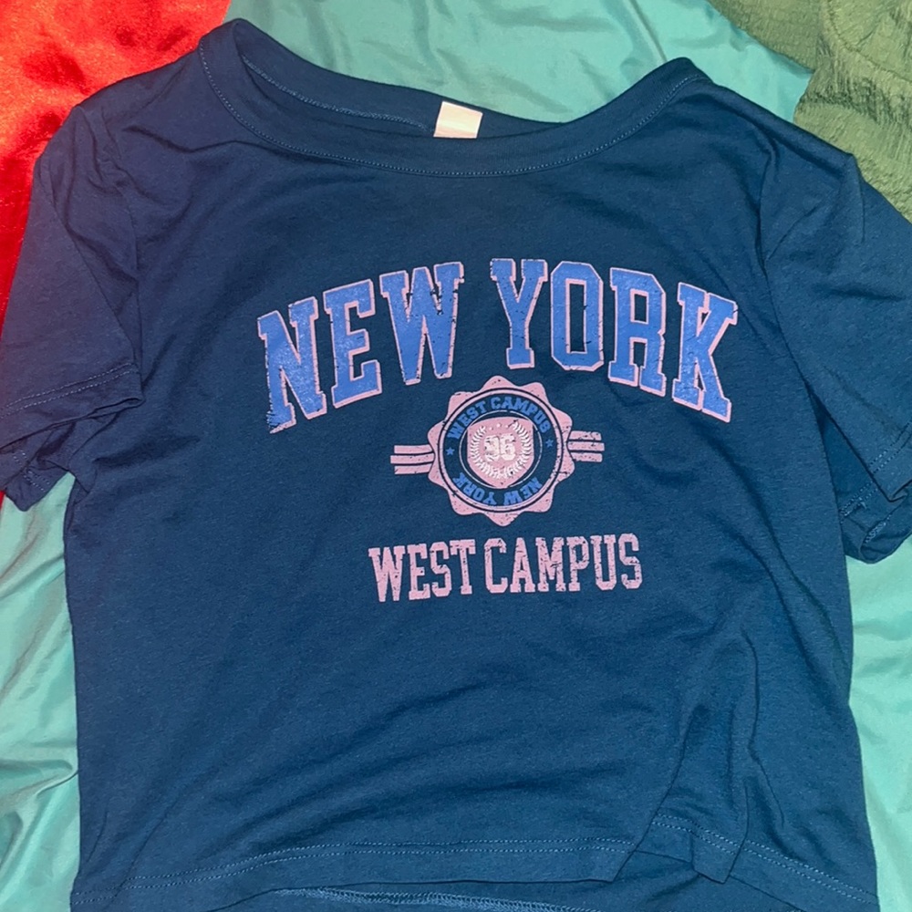new york blue crop top